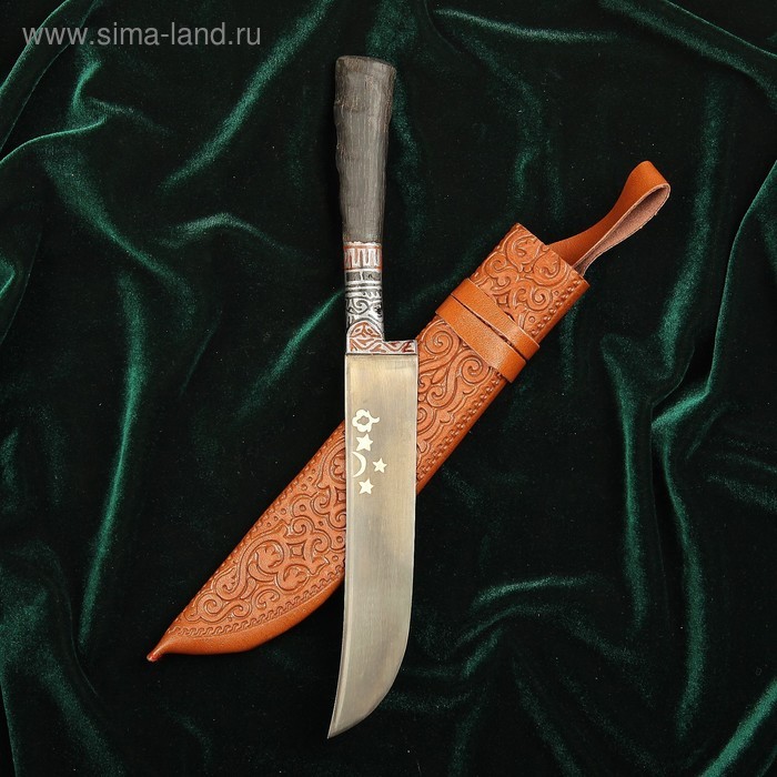 Нож Пчак Шархон, рукоять из рога сайгака, гарда с гравировкой